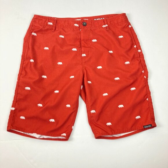 Ezekiel Men’s Red Boardshorts Size 32 White Bear Print Swim Surf Trunks - Picture 1 of 12